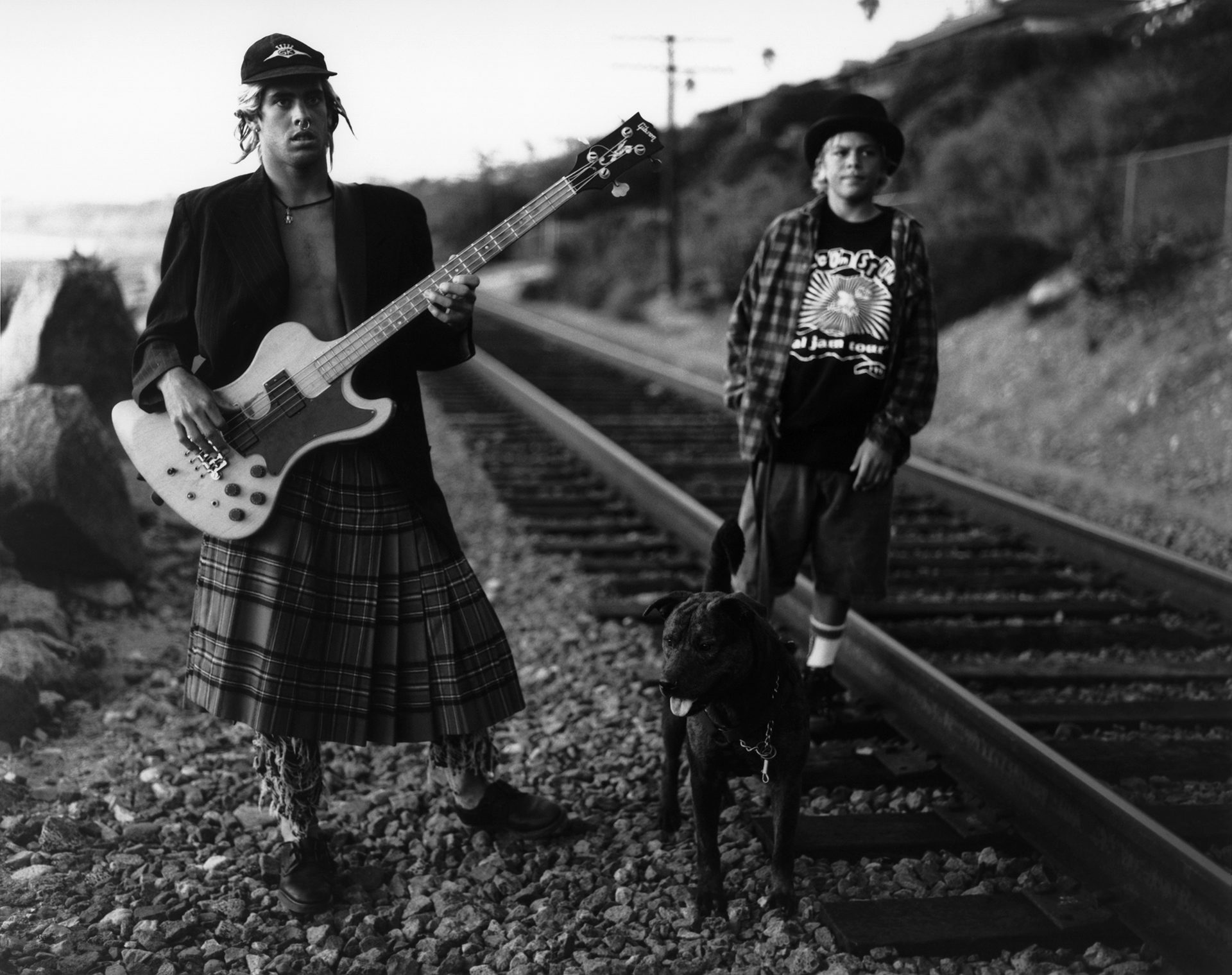 Christian and Nathan with their dog down on the tracks below the Fletcher compound. San Clemente, California. 1992.