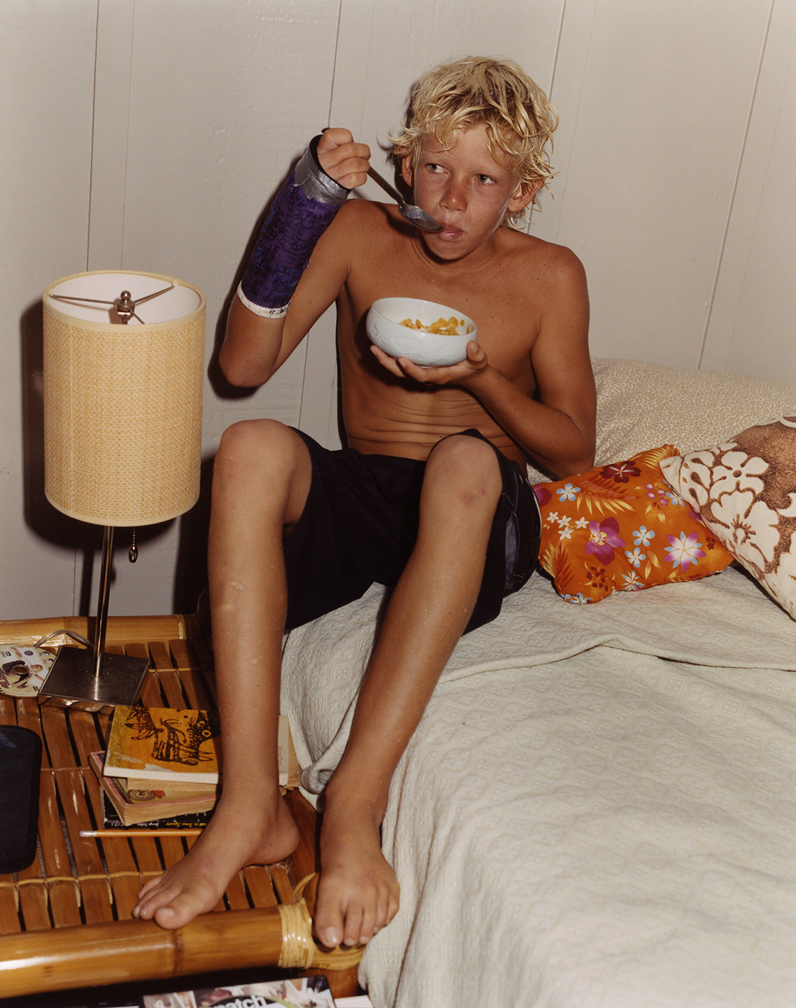 Breakfast or dinner? At home with John John Florence on the North Shore, Hawaii. 2005.